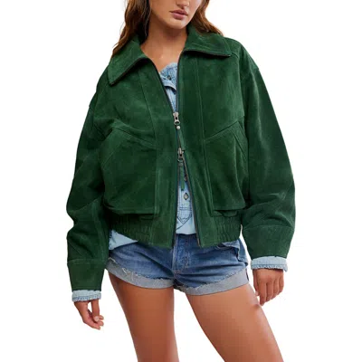 Free People Desert Moon Suede Bomber Jacket In Green