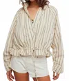 Free People Devon Balloon Stripped Jacket In Ivory Combo In White