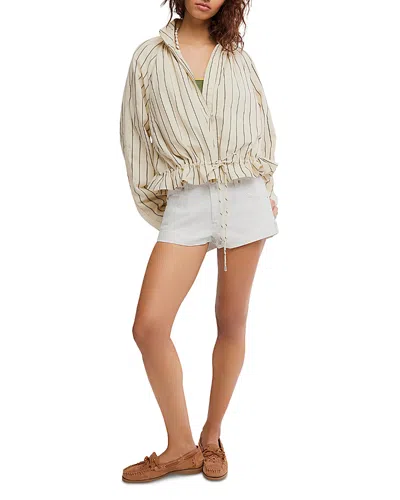 Free People Devon Stripe Ruffle Hem Jacket In Neutral