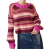 Free People Devon Striped Sweater In Fuchsia Rose Combo In Multi