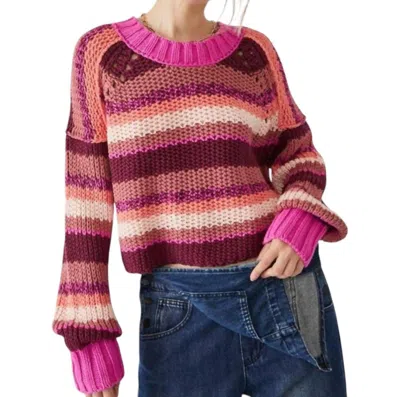 Free People Devon Striped Sweater In Fuchsia Rose Combo In Multi
