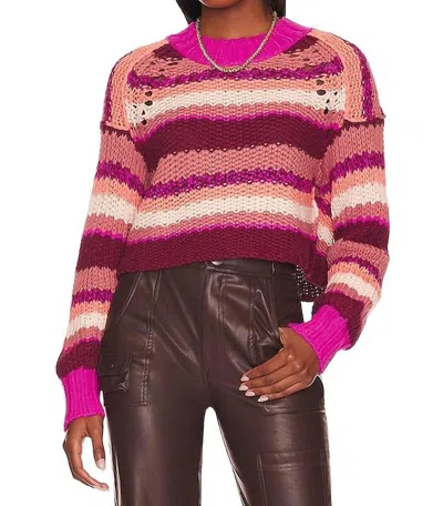 Free People Devon Sweater In Fuschia Rose Combo In Multi