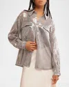 Free People Disco Margarita Sheer Sequin Button-up Shirt In Rocket