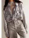Free People Disco Margarita Sheer Sequin Button-up Shirt In Multi