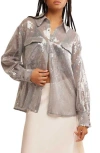 Free People Disco Margarita Sheer Sequin Button-up Shirt In Rocket