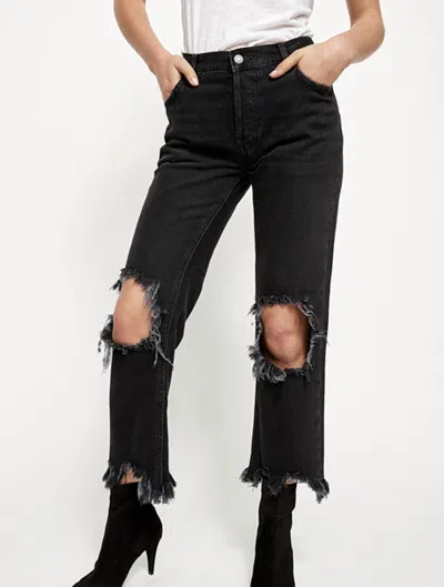 Free People Distressed Maggie Mid Rise Jeans In Black