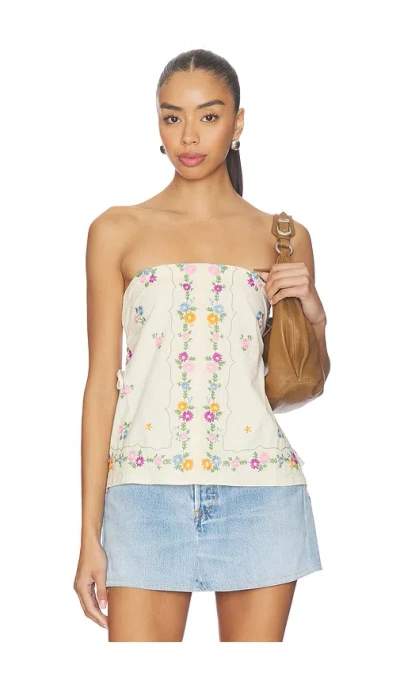 Free People Doily Days Embroidered Strapless Cotton Top In Brown