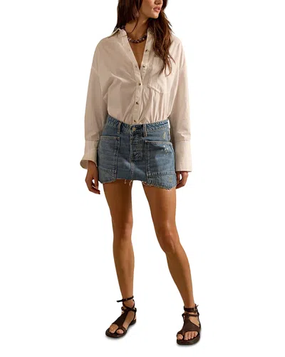 Free People Dolly Denim Mini Skirt In Gold