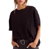 Free People Dorothy Lace Trim Oversize Cotton T-shirt In Black
