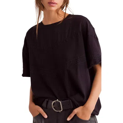 Free People Dorothy Lace Trim Oversize Cotton T-shirt In Black
