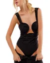 Free People Double Take Ruched Bodysuit In Black