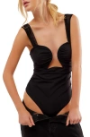 Free People Double Take Ruched Bodysuit In Black