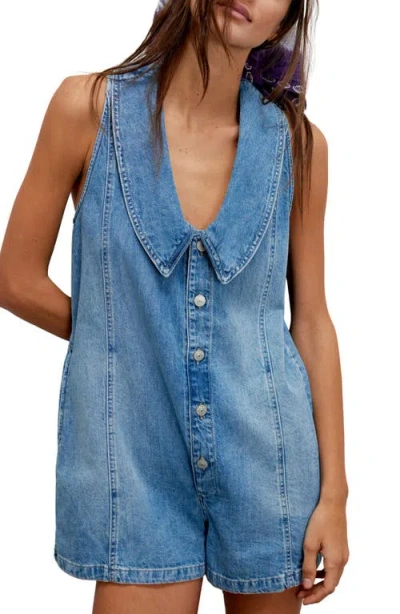 Free People Dover Denim Romper In Blue