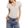 Free People Downtime Puff Sleeve Bodysuit In Ivory