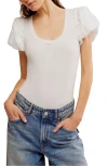 Free People Downtime Puff Sleeve Bodysuit In Ivory