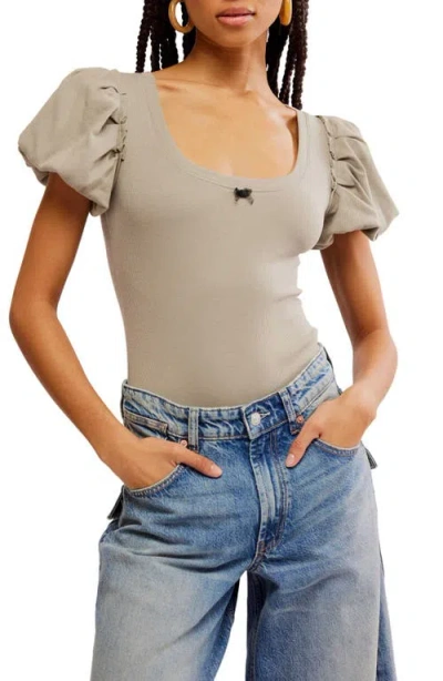 Free People Downtime Puff Sleeve Bodysuit In Laurel Oak