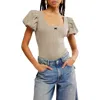 Free People Downtime Puff Sleeve Bodysuit In Laurel Oak
