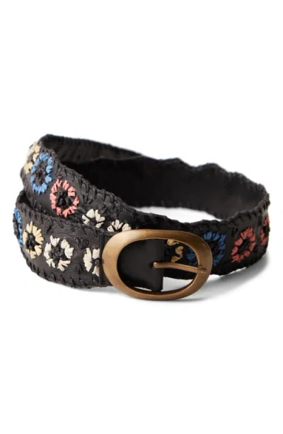 Free People Dreaming Whipstitch Leather Belt In Black