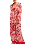 Free People Dreamy Days Print Pajamas In Flame Red Combo