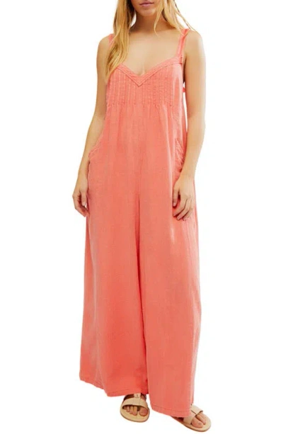 Free People Drifting Dreams Linen Blend Jumpsuit In Radiant Watermelon