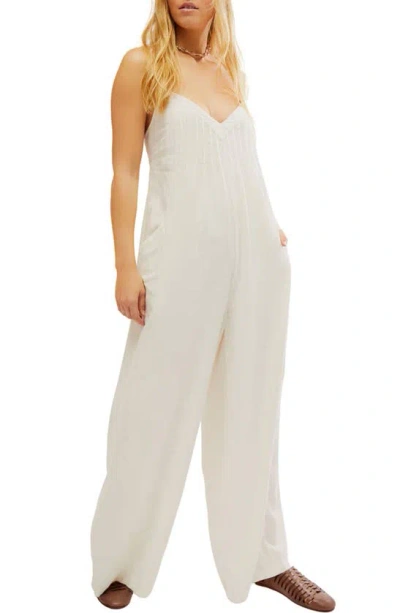 Free People Drifting Dreams Linen Blend Jumpsuit In White
