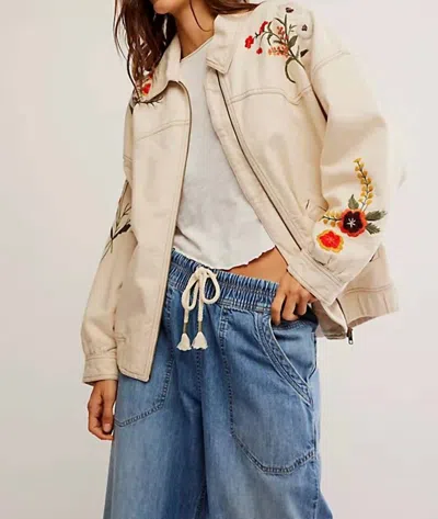 Free People Dusty Trails Denim Bomber Jacket In Ivory Combo In White
