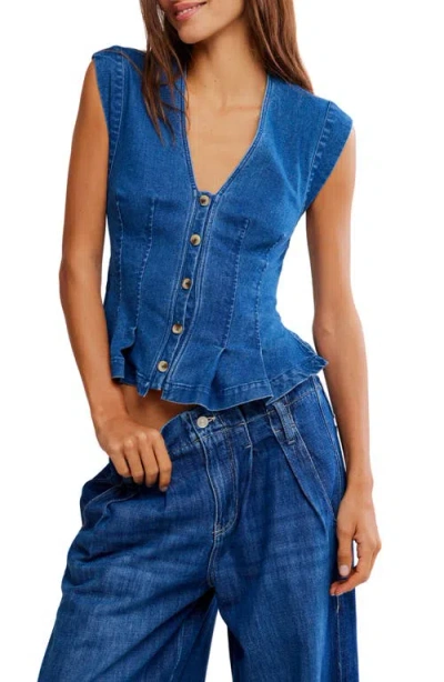 Free People Dylan Denim Waistcoat Top In Blue