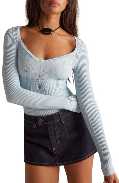 Free People Dynamic Duo Pointelle & Rib Long Sleeve Top In Blue