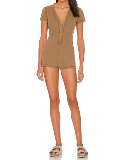Free People Early Night V-neck Romper In Washed Army In Brown