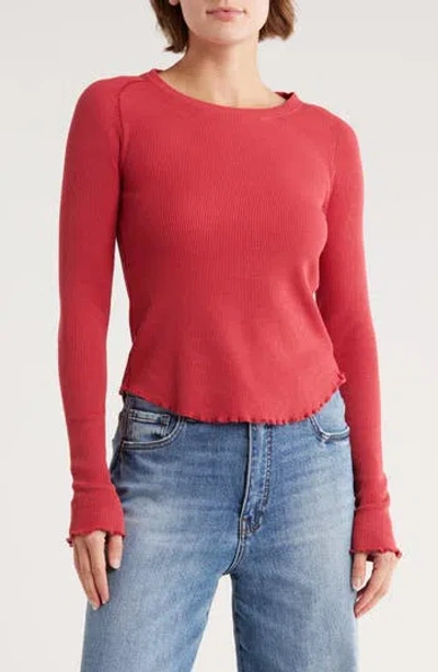 Free People Easy Does It Long Sleeve Waffle Knit Cotton T-shirt In Red