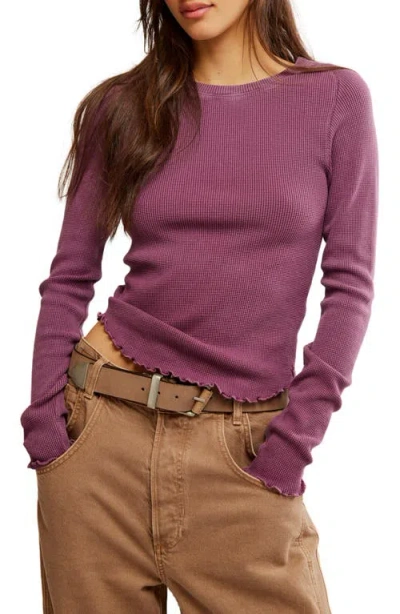 Free People Easy Does It Long Sleeve Waffle Knit Cotton T-shirt In Amaranth