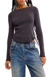 Free People Easy Does It Long Sleeve Waffle Knit Cotton T-shirt In Black