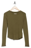 Free People Easy Does It Long Sleeve Waffle Knit Cotton T-shirt In Moss