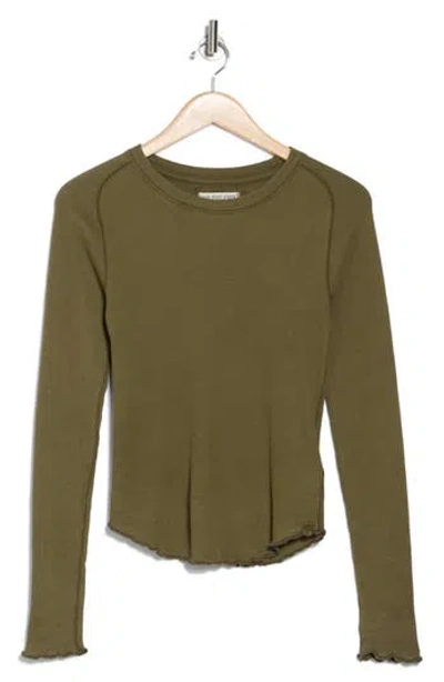 Free People Easy Does It Long Sleeve Waffle Knit Cotton T-shirt In Moss