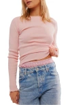 Free People Easy Does It Long Sleeve Waffle Knit Cotton T-shirt In Tender Peach