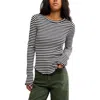 Free People Easy Does It Striped Crewneck Tee In Black