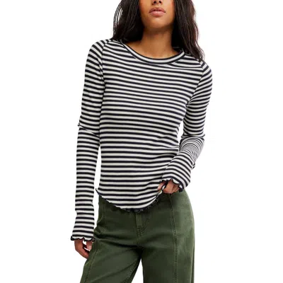 Free People Easy Does It Striped Crewneck Tee In Black