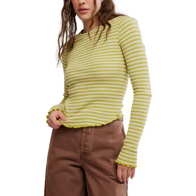 Free People Easy Does It Striped Long Sleeve T-shirt In White
