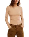Free People Easy Does It Long Sleeve Waffle Knit Cotton T-shirt In Cuban Sand
