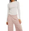 Free People Easy Does It Long Sleeve Waffle Knit Cotton T-shirt In White