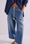 Free People Easy Peasy Wide Leg Denim Drawstring Pants In Blue