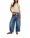 Free People Easy Peasy Wide Leg Denim Drawstring Pants In Blue