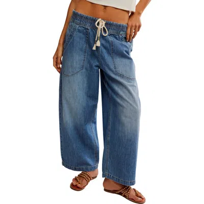 Free People Easy Peasy Wide Leg Denim Drawstring Trousers In No Problem
