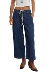 Free People Easy Peasy Wide Leg Mid Rise Denim Drawstring Pants In Blue