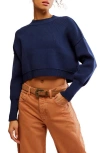 Free People Easy Street Crop Pullover In Navy