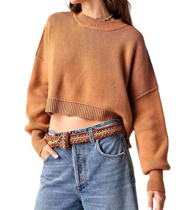 Free People Easy Street Crop Pullover Sweater In Golden Squash In Brown