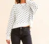 Free People Easy Street Crop Sweater Top In White With Navy Butterflies In Multi