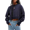 Free People Pattern Easy Street Crop Pullover Navy Combo In Navy Combo