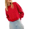 Free People Pattern Easy Street Cropped Sweater In Cherry In Red Combo