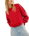 Free People Pattern Easy Street Cropped Sweater In Cherry In Cherry Cream
